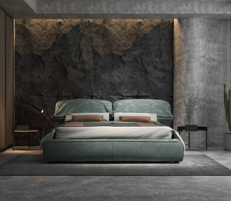 Green Sypialnia Designerskie łóżko Podwójne łóżko z luksusowej materiałowej drewnianej ramie