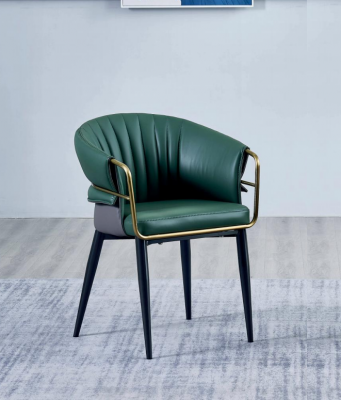 Zielone krzesło do jadalni Designerskie nóżki drewniane Krzesła ze sztucznej skóry Stal odporne Meble