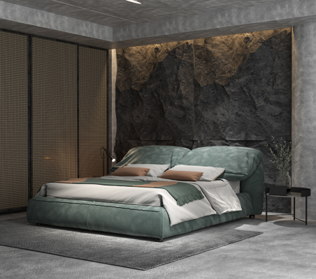 Green Sypialnia Designerskie łóżko Podwójne łóżko z luksusowej materiałowej drewnianej ramie
