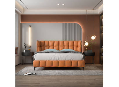 Orange Podwójne łóżko Sypialnia Meble Łóżka Tekstylne Drewniana Rama Stylowe