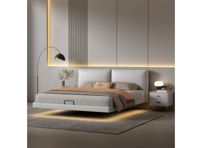 Białe łóżko chowane w szafie Sypialnia designerskie łóżka podwójne z ramą drewnianą