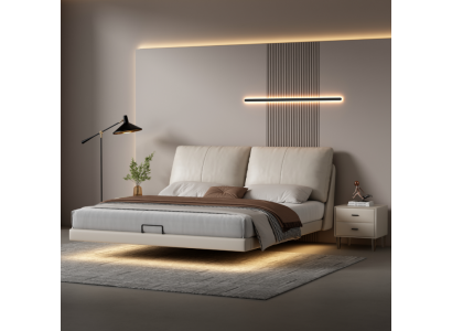 Łóżko chowane w szafie Biała Sypialnia designerskie łóżko podwójne Skóra z ramą drewnianą