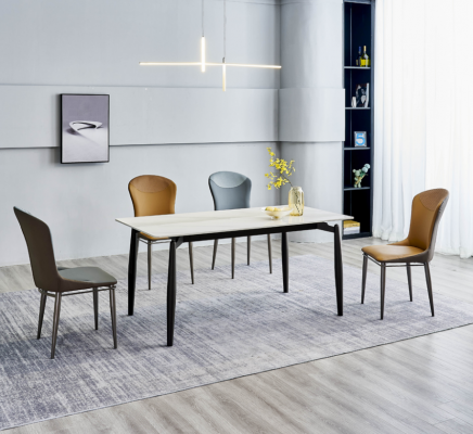 Zestaw do jadalni designerski biały Stół obiadowy 4x skórzane krzesła do siedzenia grupa 5 szt