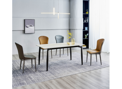 Zestaw do jadalni designerski biały Stół obiadowy 4x skórzane krzesła do siedzenia grupa 5 szt
