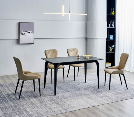 jadalnia Meble Designer Black Tabela Stal nierdzewna Luksusowe Krzesła Tapicerowane