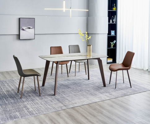 jadalnia Meble Designerska Tabela Prostokątna 4x Krzesła Tapicerowane Luksus 5-szt