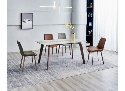 jadalnia Meble Designerska Tabela Prostokątna 4x Krzesła Tapicerowane Luksus 5-szt