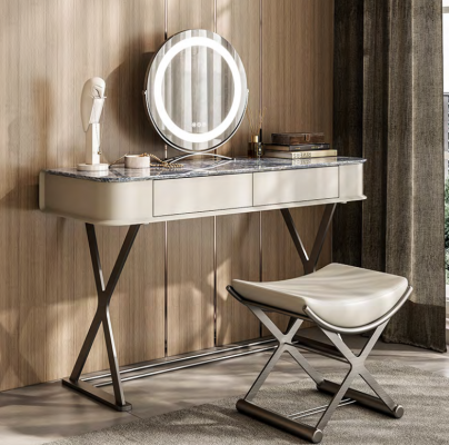 Toaletka Beżowa Design Sypialnia Meble Luksusowe Toaletki z Drewna