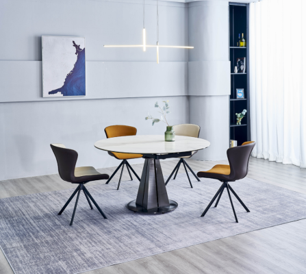 Nowoczesna grupa jadalniana designerski okrągły stół stylowy 4x sztuczna skóra Krzesła 5-częściowy