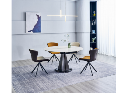 Nowoczesna grupa jadalniana designerski okrągły stół stylowy 4x sztuczna skóra Krzesła 5-częściowy