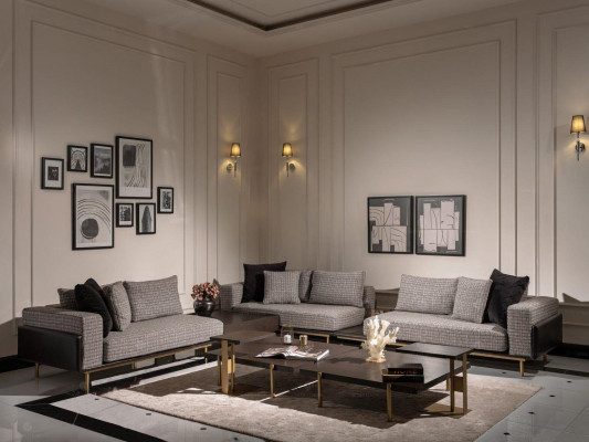 Salon Ustawić sofę Stoliki do kawy Sofa materiałowa 5-częściowa szara Zestaw Drewno
