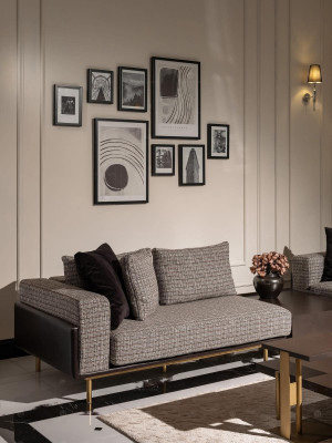 Salon Ustawić sofę Stoliki do kawy Sofa materiałowa 5-częściowa szara Zestaw Drewno