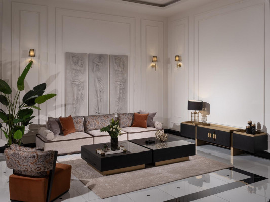 Zestaw sofowy trzyosobowy Fotel Stoliki do kawy zestaw 6 sztuk szary salon