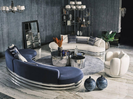 Kompletny zestaw kanapowy, sofa materiałowa, sofa tapicerowana, zestaw sof niebieski, 3 sztuki