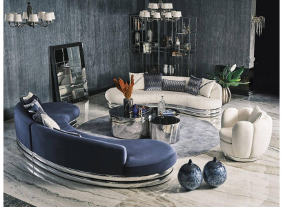 Kompletny zestaw kanapowy, sofa materiałowa, sofa tapicerowana, zestaw sof niebieski, 3 sztuki