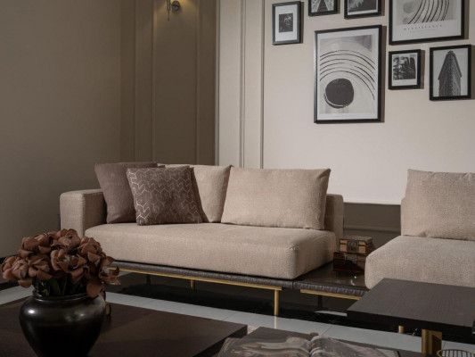 Pokój dzienny Grupa sofa Stoliki do kawy Sofa materiałowa 4-częściowa beż Drewno Modern