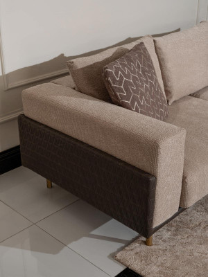 Pokój dzienny Grupa sofa Stoliki do kawy Sofa materiałowa 4-częściowa beż Drewno Modern