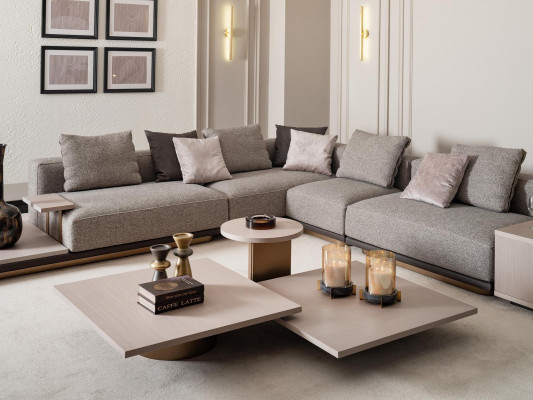 Narożnikowa kanapa L form Żywy krajobraz Sofa tapicerowana Sofa materiałowa Szara Nowoczesna Sofa
