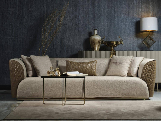Zestaw sofowy trzyosobowa sofa materiałowa Fotel beżowa sofa tapicerowana komplet sof