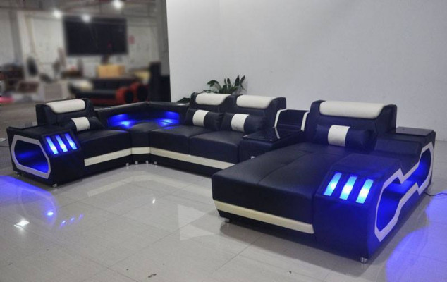Skóra Żywy krajobraz narożnik kanapa designerska sofa skórzana kanapa - USB - Dźwięk Boks