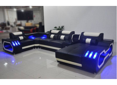 Skóra Żywy krajobraz narożnik kanapa designerska sofa skórzana kanapa - USB - Dźwięk Boks