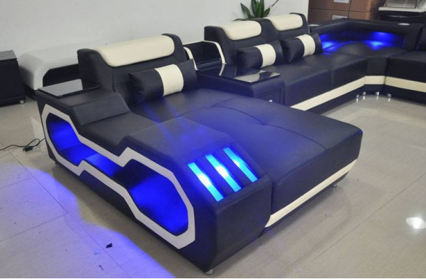 Skóra Żywy krajobraz narożnik kanapa designerska sofa skórzana kanapa - USB - Dźwięk Boks