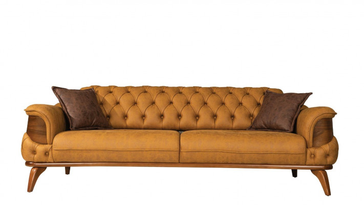 Sofa trzyosobowa nowoczesne miejsce do siedzenia Chesterfield Skóra do salonu w kolorze żółtym