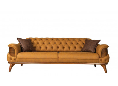 Sofa trzyosobowa nowoczesne miejsce do siedzenia Chesterfield Skóra do salonu w kolorze żółtym