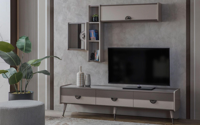 Szary kredens designerski salon stojak na telewizor RTV szafka Meble Nowość