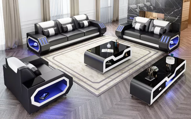 Nowoczesny komplet wypoczynkowy skórzany Kanapa Podkładka Sofa Obcios Sofa skórzana Kredens Nowy