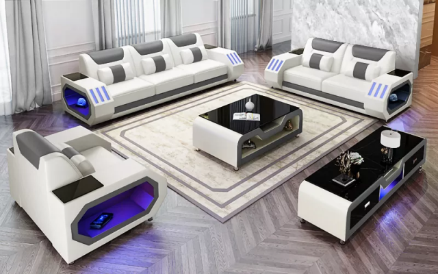 Nowoczesny komplet wypoczynkowy skórzany Kanapa Podkładka Sofa Obcios Sofa skórzana Kredens Nowy