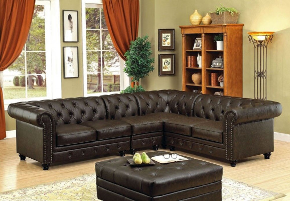 Chesterfield Narożnikowa kanapa Sofa Sofa Skórzana Sofa Podkładka Narożnik Kanapa Ustaw Design #336