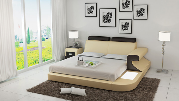 Luksusowe Łóżko + Oświetlenie skórzane łóżko łóżko sofa Duże małżeństwo Podkładka 140/160/180 Nowość