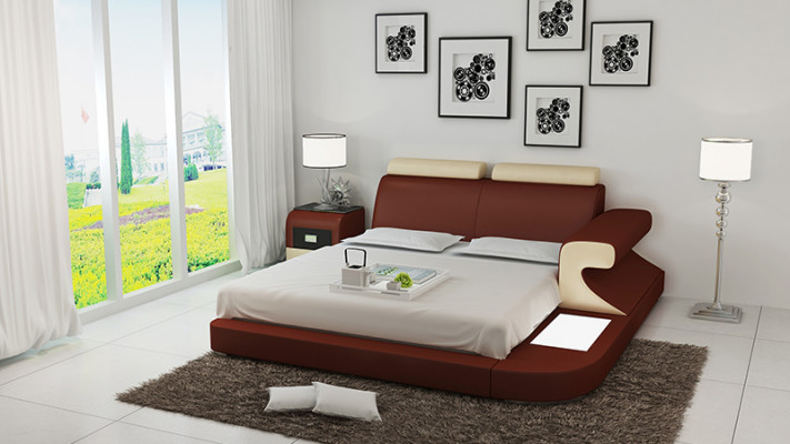 Luksusowe Łóżko + Oświetlenie skórzane łóżko łóżko sofa Duże małżeństwo Podkładka 140/160/180 Nowość