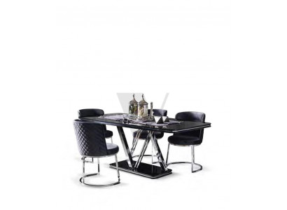 Tabela jadalnia Ustaw Black design Stół obiadowy 4x Krzesła 5szt.