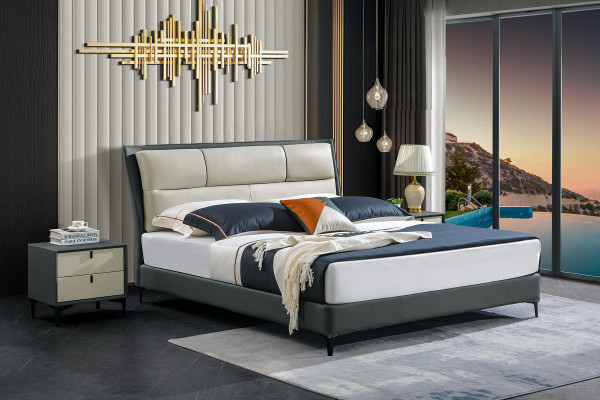 Sypialnia Łóżko Szafki nocne 3-częściowy zestaw luksusowy design łóżka Drewno Podwójne łóżko