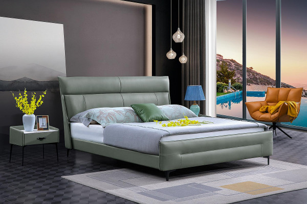 Kompletne łóżko Zielone Skórzane Łóżko Luksusowe Design Sypialnia Meble 180x200