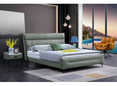 Kompletne łóżko Zielone Skórzane Łóżko Luksusowe Design Sypialnia Meble 180x200