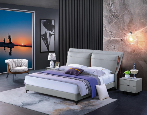 Łóżko drewniane Łóżko Podwójne łóżko luksusowe Meble Sypialnia Hotel 180x200cm łóżko Skóra