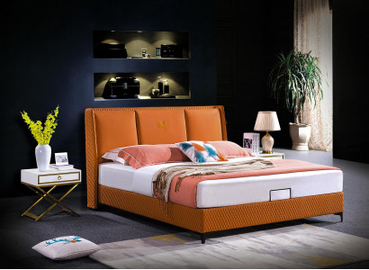 Łóżko Podkładka Orange Luxury Double Hotel łóżko Skóra Sypialnia 180x200