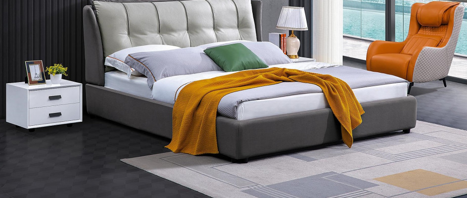 Skóra Design Łóżko Double Luxury Marriage Modern Hotel Frame Sleep bed Pokój