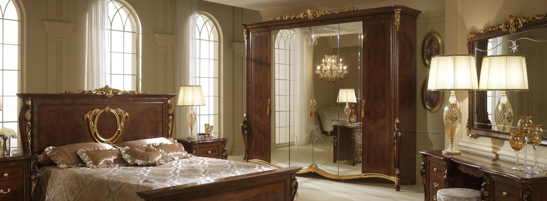 Zestaw Sypialni 6 szt. Design Luxury Meble Łóżko Stolik nocny Kredens Arredoclassic