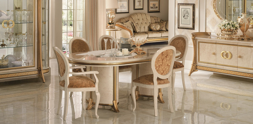 Włoski jadalnia Zestaw Ustaw Krzesło Stół obiadowy Grupa 7-częściowy. arredoklasyczny
