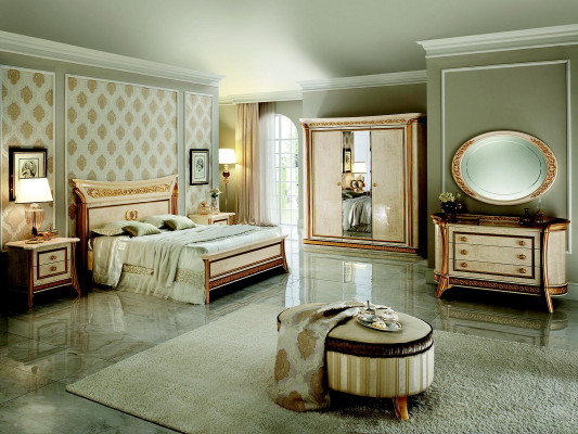 Łóżko + Stolik nocny królewski Sypialnia Łóżko tapicerowane Rococo Designer Meble