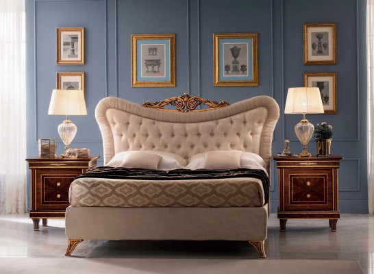 łóżko Chesterfield Design Podwójne łóżko Meble Podkładka Włókienniczy Beżowy 180x200 Łóżko