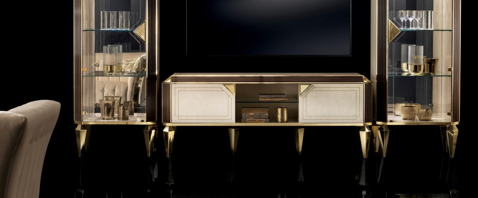 Designerski telewizor rtv Kredens Kredens Side Niska Szafa Półka Luxury Living Pokój Board