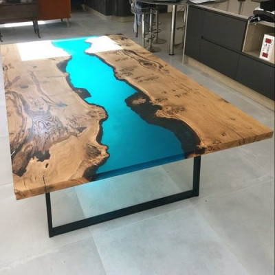 Rzeka stoły Stół obiadowy Design Tabela Moderne Meble 220x100 Żywica Epoksydowa Ocean Sea