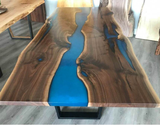 Rzeka stoły Stół obiadowy Design Tabela Modern Sea Meble 220x90 Żywica Epoksydowa Ocean