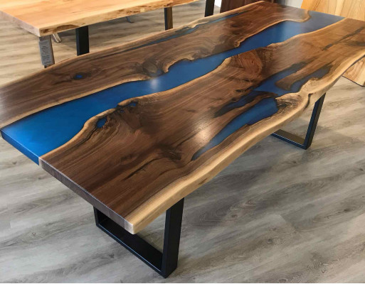 Rzeka stoły Stół obiadowy Design Tabela Modern Sea Meble 220x90 Żywica Epoksydowa Ocean