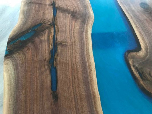 Rzeka stoły Stół obiadowy Design Tabela Modern Sea Meble 220x90 Żywica Epoksydowa Ocean